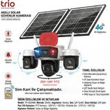 Vorex Trio TR-SGX489 4g Sim Kartlı Solar Güvenlik Kamerası - 4 Mercekli Ptz - Veesky Uygulamalı - IP66 Su Geçirmez - Siyah - Beyaz