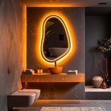 Vornel Led'li Lazer Kumlamalı Lavabo & Banyo Aynası (Dokunmatik Sensörlü) amber ledli 90 x 55