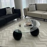Vornom Fasulye Tasarım Cam Orta Sehpa - Oturma Odası Ofis Dekorasyonu - 115 x 60 x 30 - Siyah