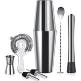 Vosco 7 Parça Paslanmaz Çelik Avantajlı Kokteyl Seti Şık Tasarım ile 750ml Boston Shaker