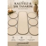 vosvera %100 Keten Runner ve 6’lı Supla Seti 7 Parça Fırfırlı Biyeli Runner Hediyeli
