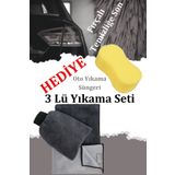 vosvera 3' Lü Antrasit Yıkama Seti Araba Yıkama Eldiveni 50x70 Kurulama Havlusu Ve Mikrofiber Cam Bezi