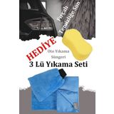 vosvera 3' Lü Mavi Yıkama Seti Araba Yıkama Eldiveni 40x40 cm Kurulama Havlusu Ve Mikrofiber Cam Bezi