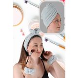 vosvera Soft Saç Bandı Bileklik Makyaj Uygulama Seti ve Mikrofiber Saç Kurulama Havlusu Mint