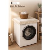 vosvera Vintage Fırfırlı Çamaşır Makinesi Örtüsü - Çeyizlik Pamuklu Dekoratif Banyo Makine Kılıfı