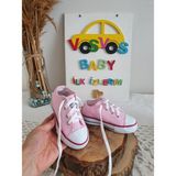 VOSVOSBABY Beyaz Keten Günlük Sneaker Erkek Çocuk Poliüretan Tabanlı Bağcıklı Ayakkabı - Koyu Pembe