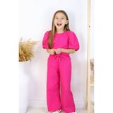 VOSVOSBABY Fuşya Balon Kol Bluz&pantalon Takım - 3 - 4 Yaş