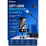 Vothoon 10 Metre Çift Kameralı Ios/android Uyumlu Yılan Endoskop Kamera 8mm 2mp Led'li Sert Kablo