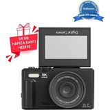 Vothoon 5k 75MP 18X Zoom Flaşlı 3” Flip Ekranlı Türkçe 64GB Kart Dijital Vlog Fotoğraf Makinesi - Siyah