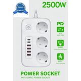 Vothoon Akım Korumalı Priz ve Masaüstü Şarj Istasyonu Kablosuz 3 Priz ,4 Usb, 2 Type-C Girişli 2 Metre - Beyaz