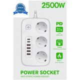 Vothoon Akım Korumalı Priz ve Masaüstü Şarj İstasyonu Kablosuz 3 Priz ,4 USB, 2 Type-C Girişli 2 Metre