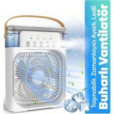 Vothoon Taşınabilir Işıklı 5 Spreyli Vantilatör Buzlu Buharlı Vantilatör Mini Fan Nemlendirici Buharlı - Beyaz
