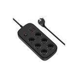 Vothoon Termal Akım Korumalı 6'lü Priz 4x USB 2x Type-C Çıkışlı Grup Priz Çoğaltıcı (3500W) Siyah