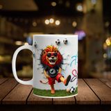 Vova Baskı Football Player Aslan 3D Görünümlü Baskılı Kişiye Özel Isim Yazılabilen Porselen Kupa Bardak - Beyaz - 330 ml