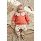 Vovido Kız Bebek Mercan Çilek Nakışlı Bebe Yakalı Sweatshirt ve Fitilli Pantolon Ikili Takım - %100 Pamuklu Yumuşak Doku - 18 - 24 Ay - Somon