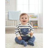 Vovido Laura Baby Aslan Aplikeli Erkek Bebek Çizgili Eşofman Takımı - 12 - 18 Ay - Lacivert - Ekru