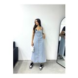 Vovikon KN Uzun Bahçevan Ön Cepli Askılı Denim Elbise