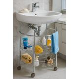 Vovikon Lavabo Altı Çelik 2 Katlı Tekerlekli Raf Krom Kaplamalı Banyo Organizer 53×63,5×41 cm