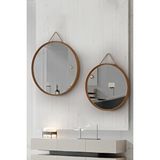 Vovva Home Mirora 2'li Yuvarlak Dekoratif Duvar Aynası | Boyalı Ahşap Çerçeveli | 60cm 48cm | Meşe