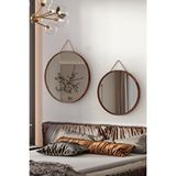 Vovva Home Mirora 2'li Yuvarlak Dekoratif Duvar Aynası | Boyalı Ahşap Çerçeveli | 60cm 48cm | Yerli Ceviz