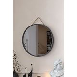 Vovva Home Mirora Yuvarlak Dekoratif Duvar Aynası | Boyalı Ahşap Çerçeveli | 48cm | Antrasit
