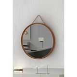 Vovva Home Mirora Yuvarlak Dekoratif Duvar Aynası | Boyalı Ahşap Çerçeveli | 48cm | Meşe