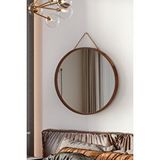 Vovva Home Mirora Yuvarlak Dekoratif Duvar Aynası | Boyalı Ahşap Çerçeveli | 48cm | Yerli Ceviz