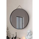 Vovva Home Mirora Yuvarlak Dekoratif Duvar Aynası | Boyalı Ahşap Çerçeveli | 60cm | Antrasit