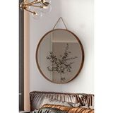 Vovva Home Mirora Yuvarlak Dekoratif Duvar Aynası | Boyalı Ahşap Çerçeveli | 60cm | Yerli Ceviz