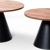 Vovvahome Luna Yan Sehpa | İkili Mdf Ahşap Üst Tabla Ceviz | Siyah Metal Ayak