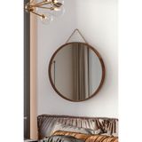 vovvahome Mirora Yuvarlak Dekoratif Duvar Aynası | Boyalı Ahşap Çerçeveli | 48cm | Yerli Ceviz