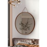 vovvahome Mirora Yuvarlak Dekoratif Duvar Aynası | Boyalı Ahşap Çerçeveli | 60cm | Yerli Ceviz