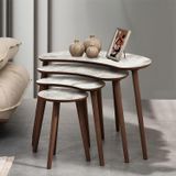 VOVVAHOME MOON 4LÜ DÖRTLÜ MDF AHŞAP ZİGON SEHPA - BEYAZ MERMER DESENLİ