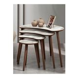 Vovvahome Moon 4lü Mdf Ahşap Zigon Sehpa - Beyaz Mermer Desenli