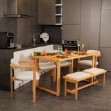 Vow Chair Cheri Iskandinav Masif Masa Takımı 4 Sandalye 1 Bench 1 Masa - 80*160