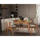 Vowturkey Touch Iskandinav Mutfak&Salon Masa Sandalye Takımı El İşçiliği, Keten Bej,Meşe Rengi (4S1M) - 80*145