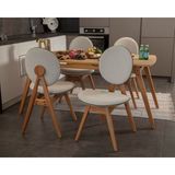Vowturkey Touch Iskandinav Mutfak&Salon Masa Sandalye Takımı, El İşçiliği,Keten Bej,Meşe Rengi 80*160 (4S1M)