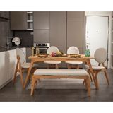 Vowturkey Touch Iskandinav Mutfak&Salon Masa Sandalye Takımı, El İşçiliği,Keten Bej,Meşe Rengi 80*160(4S1M1B) - 80*145