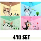 Vox Art 4'lü Sevimli Kedi Desenli Çıtçıtlı Dosya (A4) Renkli Transparan Plastik - Karışık-Çok Renkli