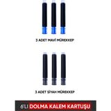 Vox Art Dolma Kalem Kartuşu 6'lı (3 Mavi+3 Siyah) - Sadece Jinhao ve Bocai Markalara Uyumlu ! - Koyu Siyah