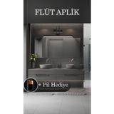 Voxify Pilli Mat Siyah Flüt Aplik Banyo Ayna Üstü Led Aydınlatma Beyaz Işık 6500K