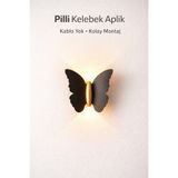 Voxify Pilli Modern Duvar Iç Ve Dış Mekan Aplik Butterfly Led Aplik Siyah Gövde Gün Işığı Kelebek Aplik