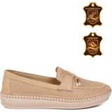 Voyager Bej Hakiki Deri Anatomik Rahat Tabanlı Kadın Casual Ayakkabı Loafer Z093
