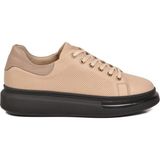 Voyager Bej Premium Hakiki Deri Erkek Günlük Ayakkabı Memory Tabanlı Sneaker 6601 M
