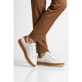 Voyager Beyaz-Taba Hakiki Deri Erkek Casual Sneaker Memory Taban Premium Casual Ayakkabı M030 M - 001 - Beyaz