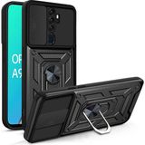 Voyo Oppo A9 2020 Sürgülü Kapak Kamera Korumalı Yüzüklü Darbe Emici Tank Kılıf - Siyah