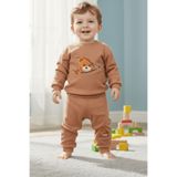 voyyo kids baby Ayıcıklı Fermuar Desenli Fitilli Pamuklu Erkek Bebek Takımı | Bebek Eşofman Pijama Alt Üst Takım