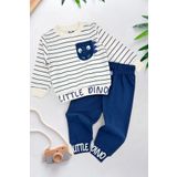 voyyo kids baby Erkek Bebek Mevsimlik Çizgili Bisiklet Yaka Uzun Kollu %100 Pamuk Bebek Takımı