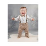 voyyo kids baby Erkek Bebek Papyonlu Gömlekli Keten Pantalonlu Askılıklı Bayramlık Alt Üst Bebek Takımı