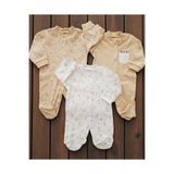 voyyo kids baby Kız Bebek 0-3 / 3-6 Ay Çiçek Baskılı Patikli Alttan Çıtçıtlı 3'lü Tulum Seti